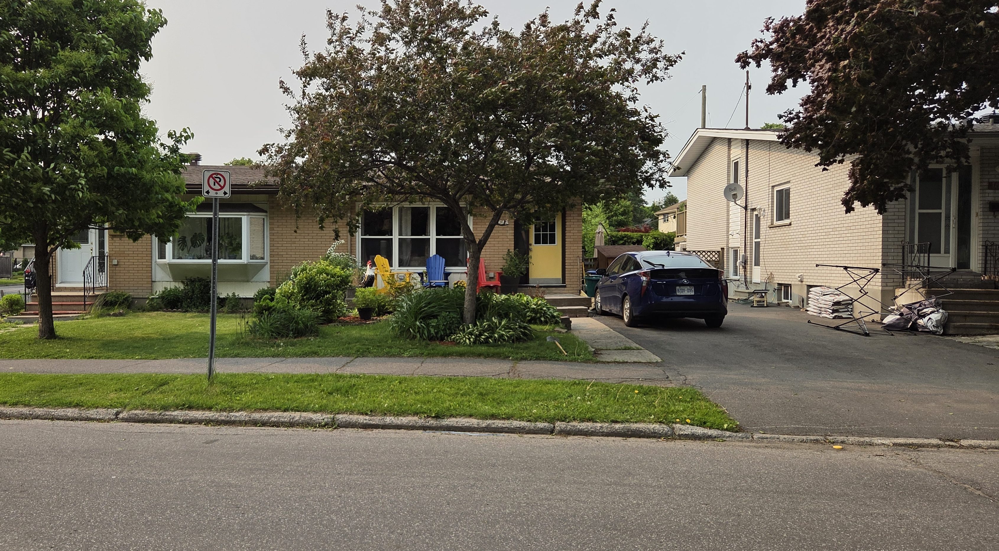 Front yard with boulevard containing grass.